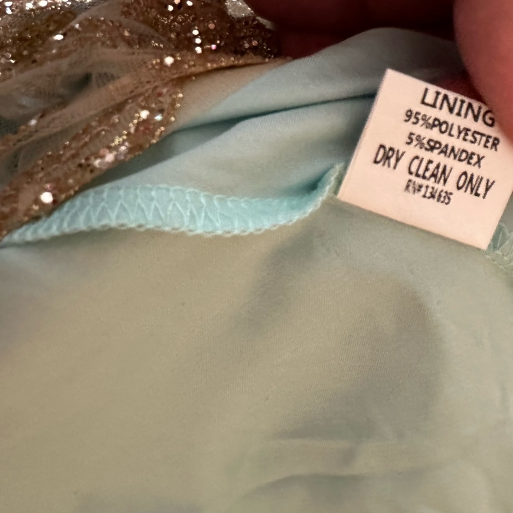 Minuet Mint Strapless Heavily Gold Glitter Embellished Bottom Formal Dress NWT S - Picture 13 of 16
